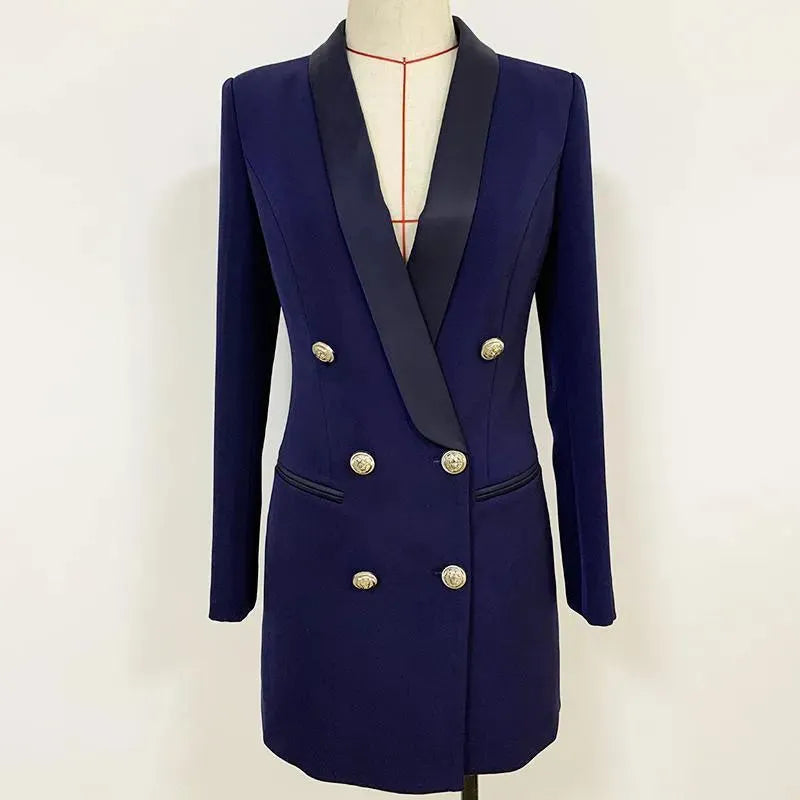 Drune | Navy Blau Tuxedo Blazer Frauen - Lässig - Einfarben