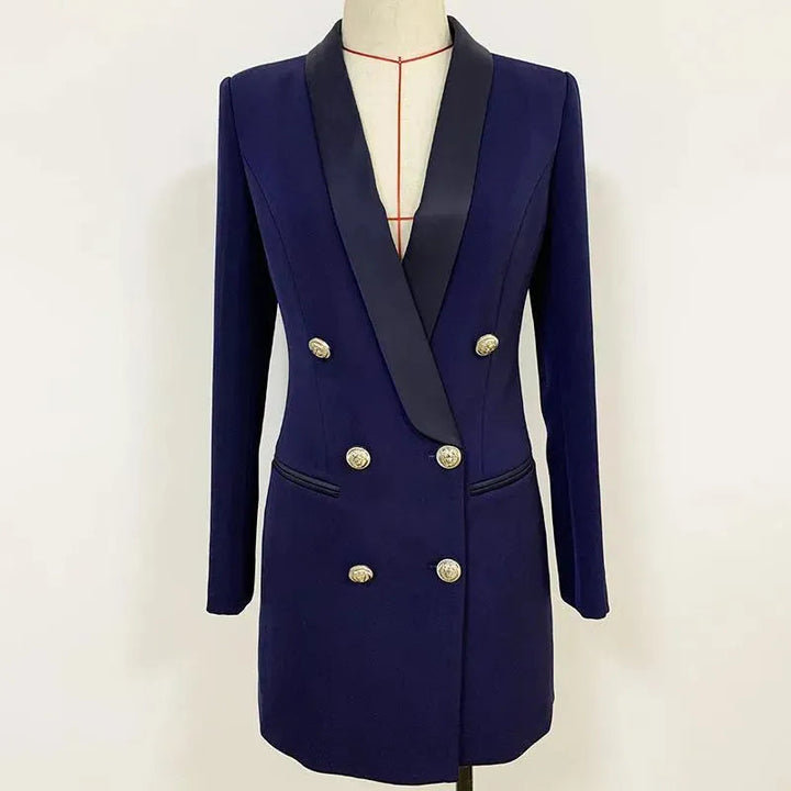 Drune | Navy Blau Tuxedo Blazer Frauen - Lässig - Einfarben