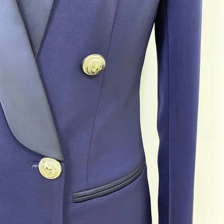 Drune | Navy Blau Tuxedo Blazer Frauen - Lässig - Einfarben