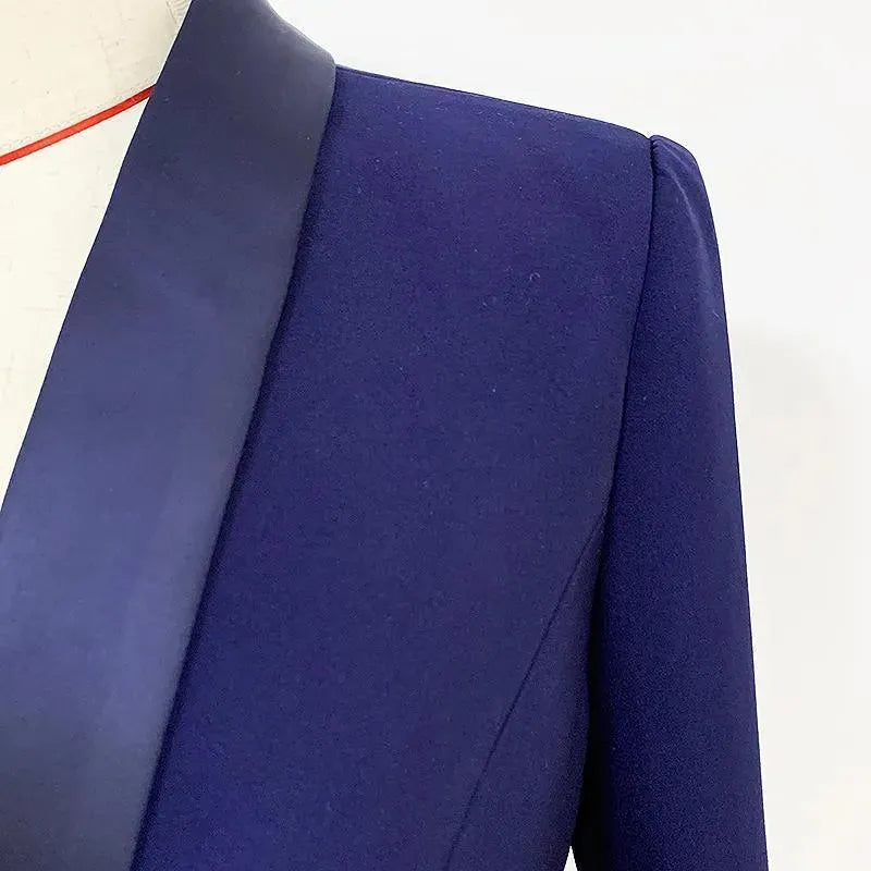 Drune | Navy Blau Tuxedo Blazer Frauen - Lässig - Einfarben
