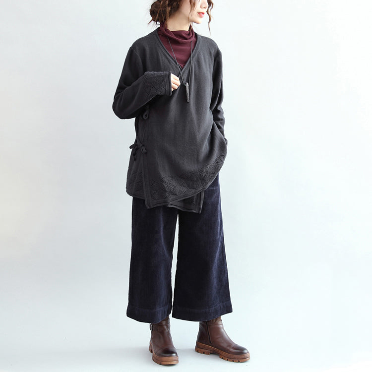 Drune | vintage Baumwollpullover Cardigans Übergröße Saum Holed-Knit-Mäntel