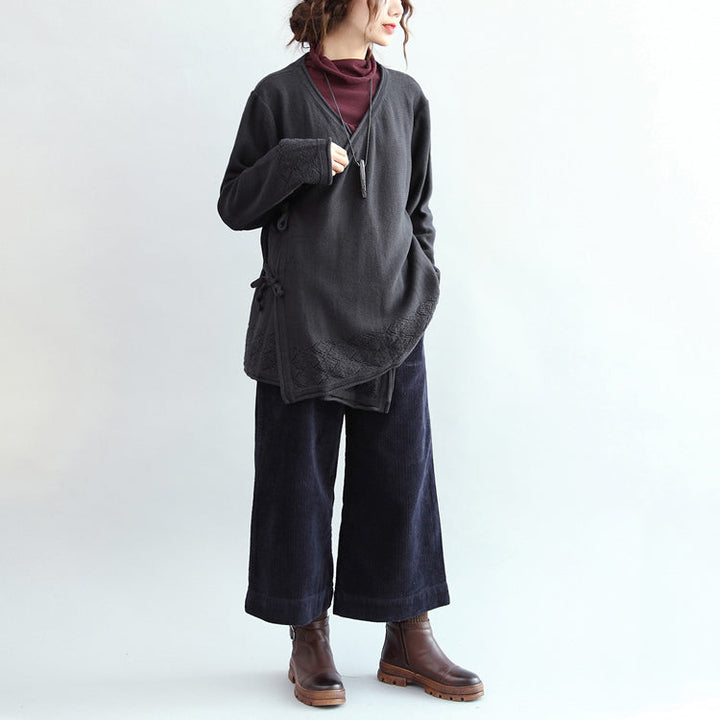 Drune | vintage Baumwollpullover Cardigans Übergröße Saum Holed-Knit-Mäntel