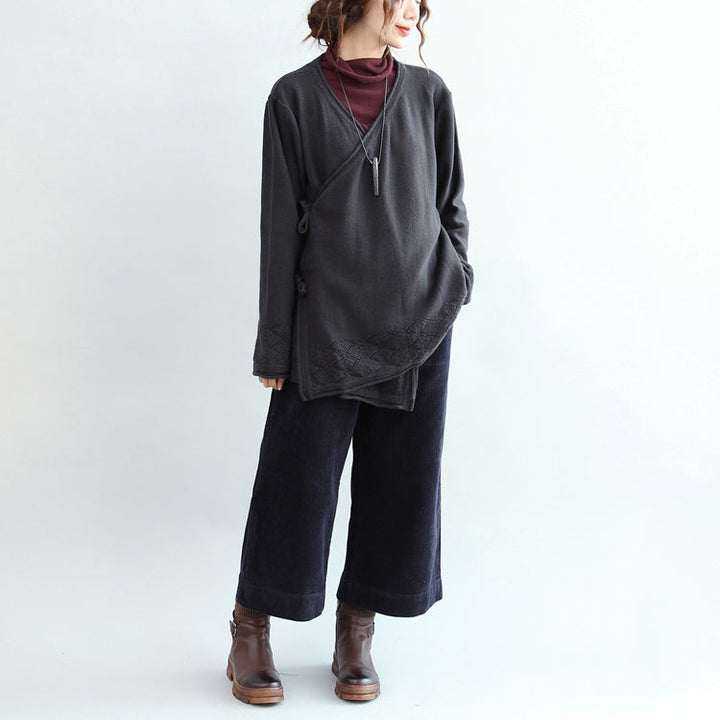 Drune | vintage Baumwollpullover Cardigans Übergröße Saum Holed-Knit-Mäntel