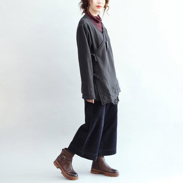 Drune | vintage Baumwollpullover Cardigans Übergröße Saum Holed-Knit-Mäntel