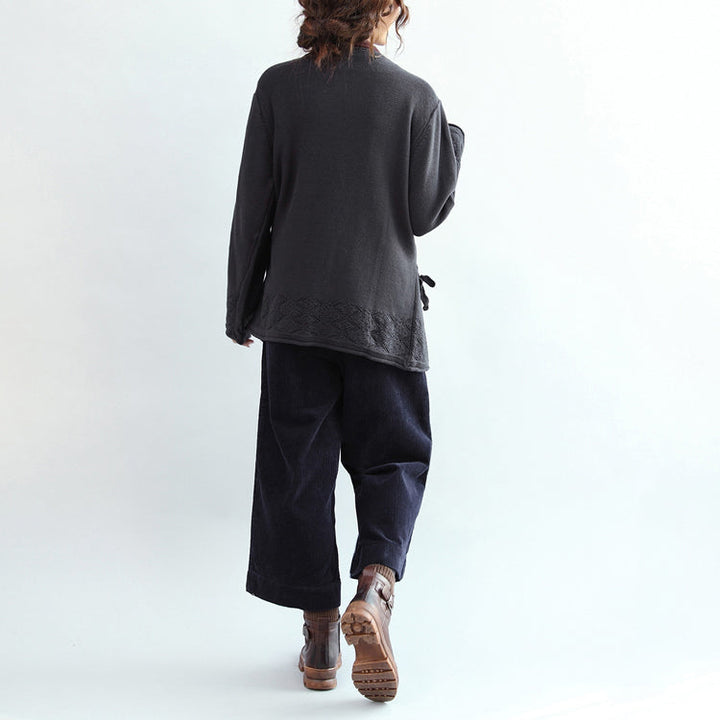 Drune | vintage Baumwollpullover Cardigans Übergröße Saum Holed-Knit-Mäntel