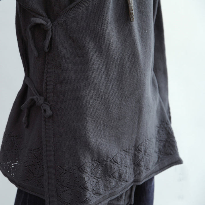 Drune | vintage Baumwollpullover Cardigans Übergröße Saum Holed-Knit-Mäntel