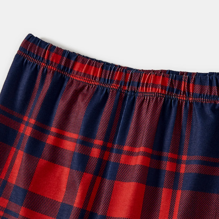 Drune | Weihnachtsbaum und Textdruck Blau Langarmshirt mit Rot- und Blaugeplaid Weihnachtsfamilien passende Schlafanzüge