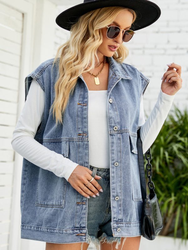 Drune | Neues Denim-Weste Sommermode-Trend Denim Ärmellose Weste