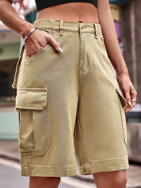 Drune | Neue elastische Taillenschnitt-Denim-Cargo-gehäkelte Shorts
