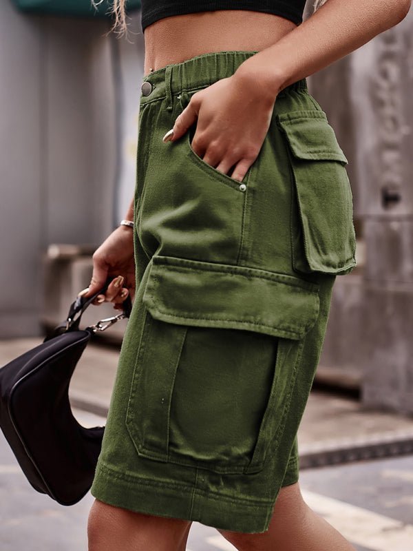 Drune | Neue elastische Taillenschnitt-Denim-Cargo-gehäkelte Shorts