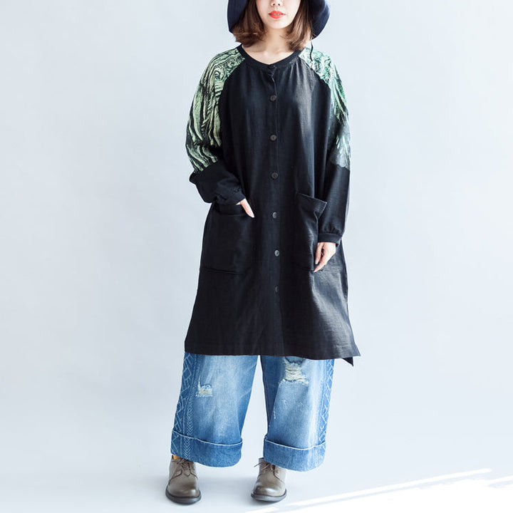 Drune | Oversize-Patchwork grüne Drucke Baumwolle Outwear Taschen 2025 lässige Mäntel