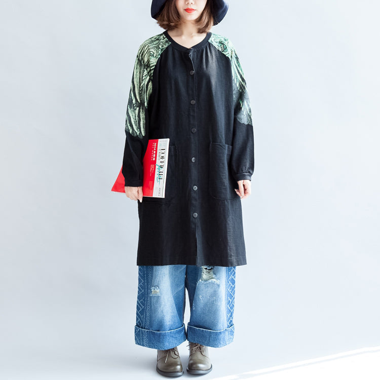 Drune | Oversize-Patchwork grüne Drucke Baumwolle Outwear Taschen 2025 lässige Mäntel
