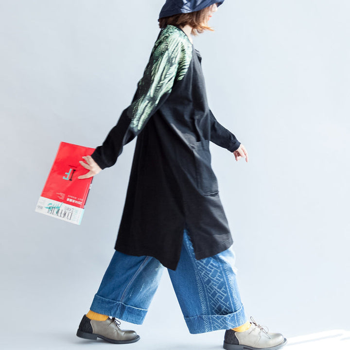 Drune | Oversize-Patchwork grüne Drucke Baumwolle Outwear Taschen 2025 lässige Mäntel