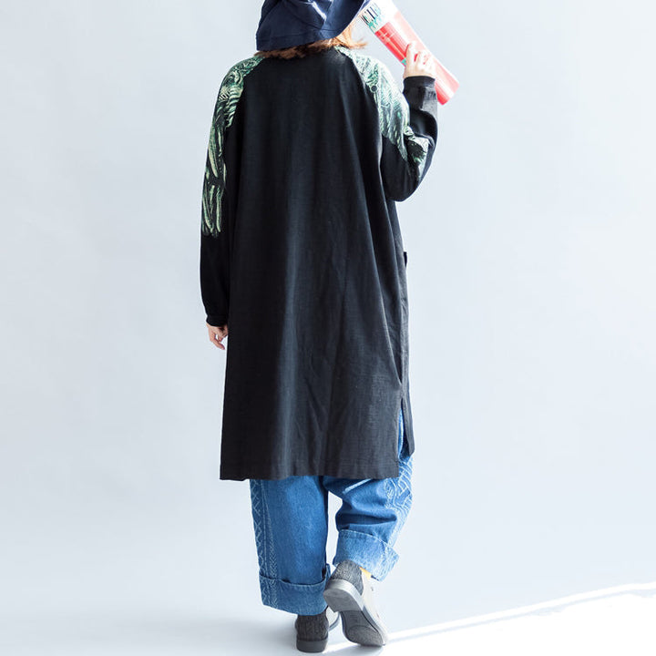 Drune | Oversize-Patchwork grüne Drucke Baumwolle Outwear Taschen 2025 lässige Mäntel