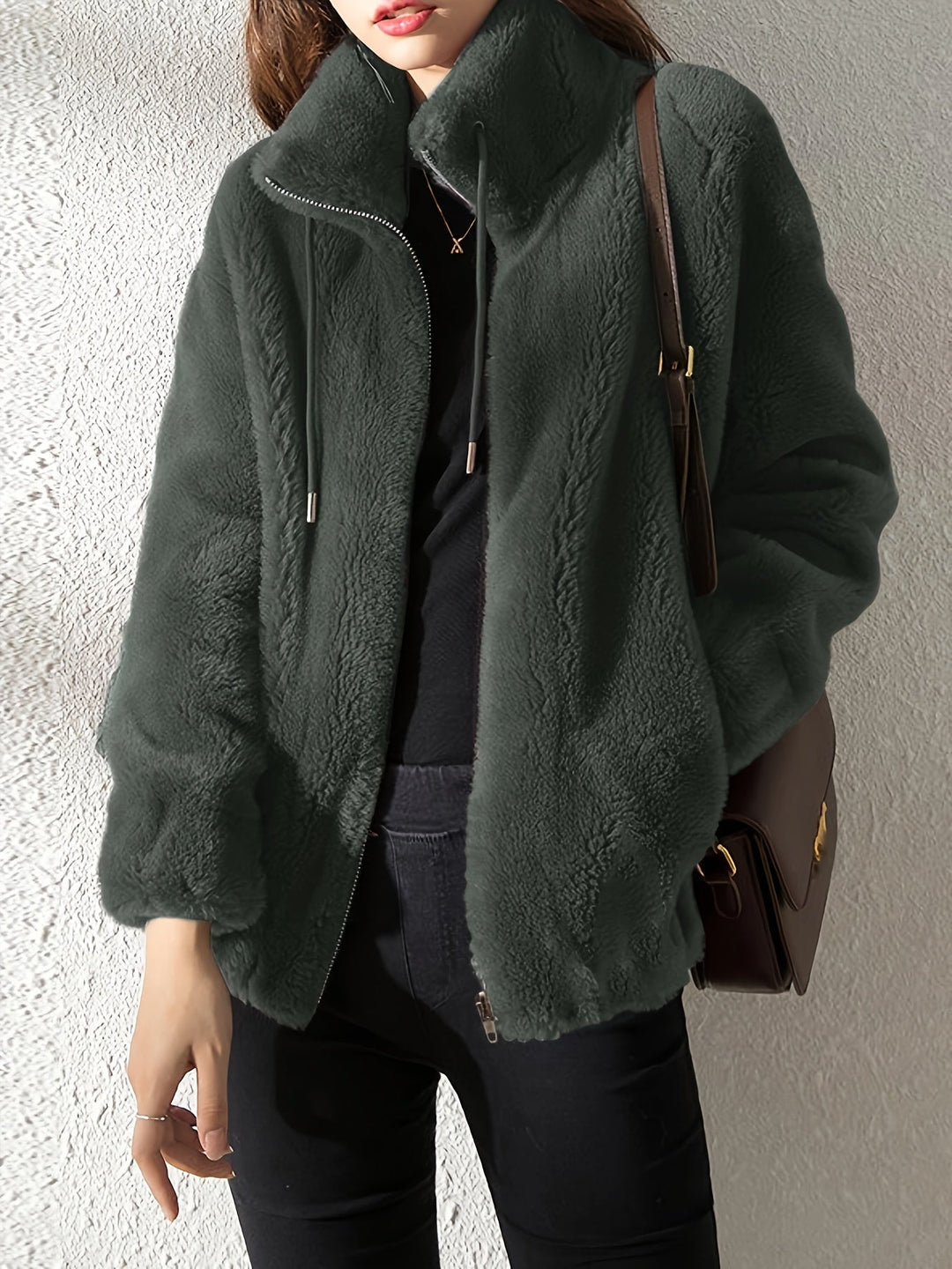 Drune | Lässige warme Teddy-Jacke mit Kordelzug und Reißverschluss