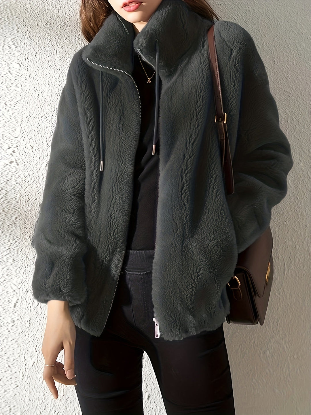 Drune | Lässige warme Teddy-Jacke mit Kordelzug und Reißverschluss