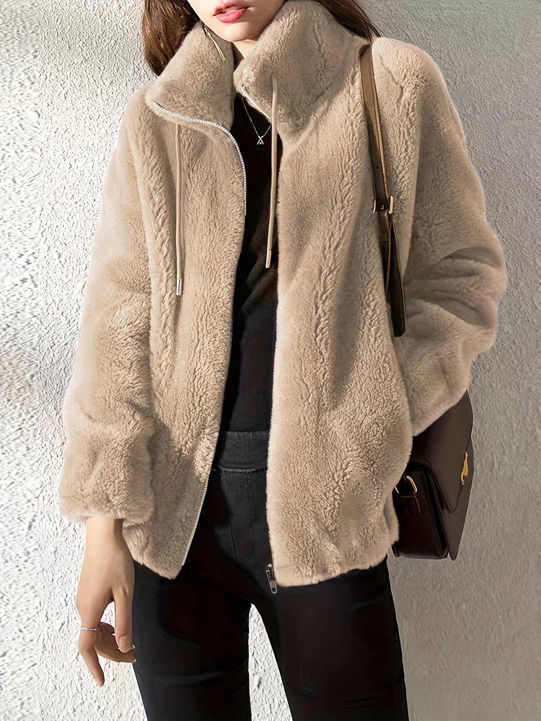Drune | Lässige warme Teddy-Jacke mit Kordelzug und Reißverschluss