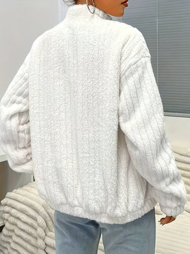 Drune | Reißverschluss Teddyjacke mit Rippungen und langen Ärmeln