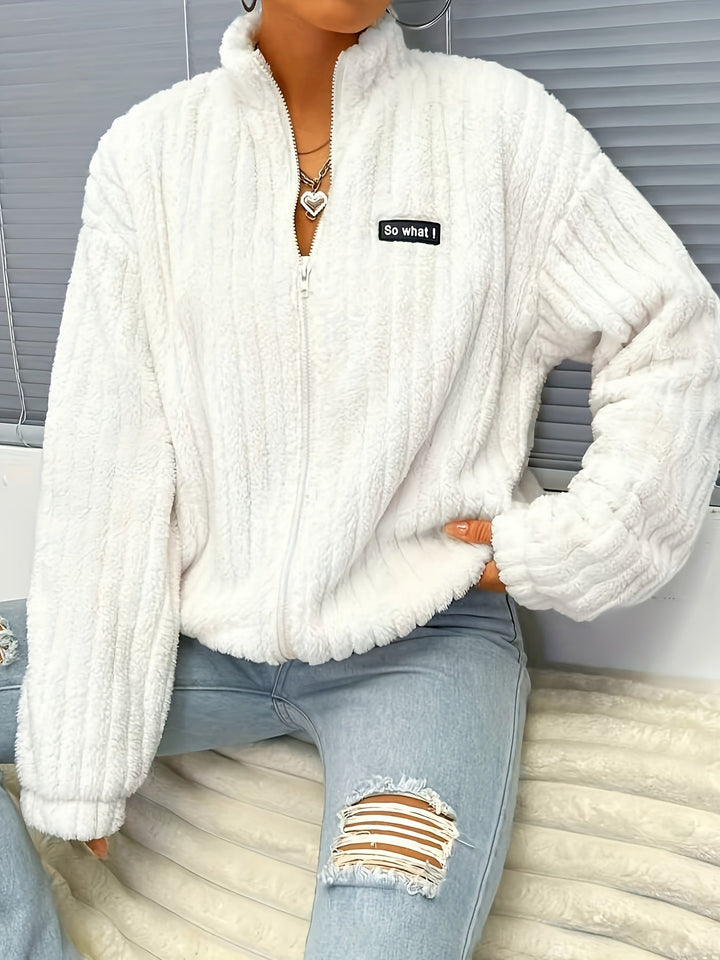 Drune | Reißverschluss Teddyjacke mit Rippungen und langen Ärmeln