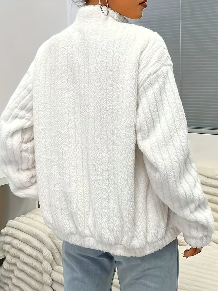 Drune | Reißverschluss Teddyjacke mit Rippungen und langen Ärmeln