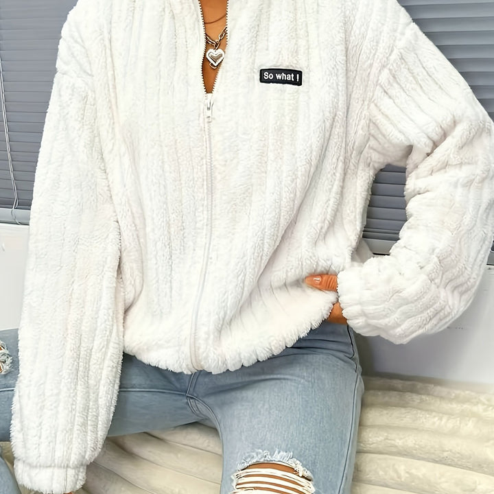 Drune | Reißverschluss Teddyjacke mit Rippungen und langen Ärmeln