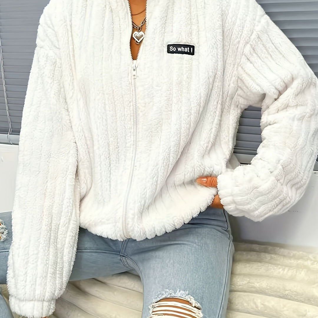 Drune | Reißverschluss Teddyjacke mit Rippungen und langen Ärmeln