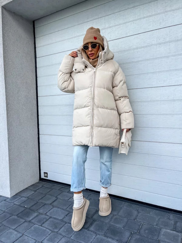 Drune | Damen Pufferjacke - Stepp-Langjacke - Mit Kapuze Hoher Kragen - Warm Isoliert