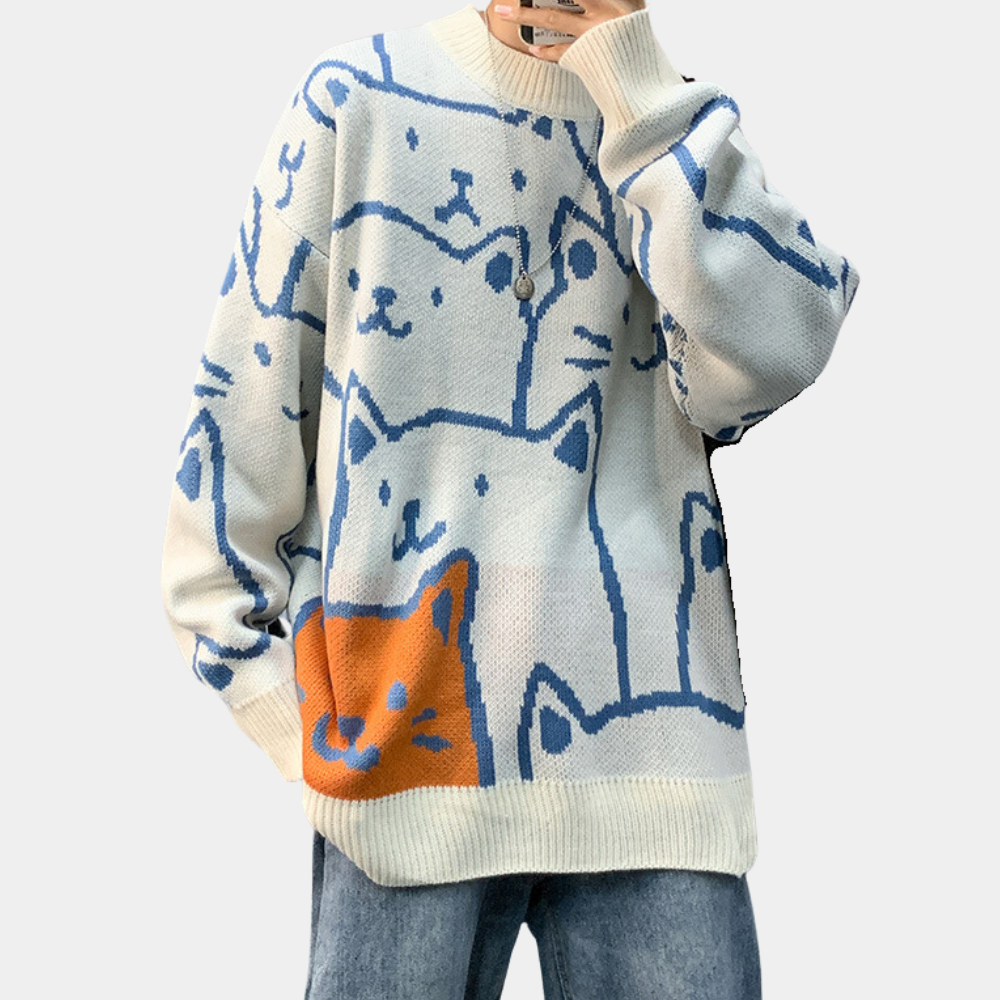Drune | Katzenmuster Kapuzenpullover für Herren