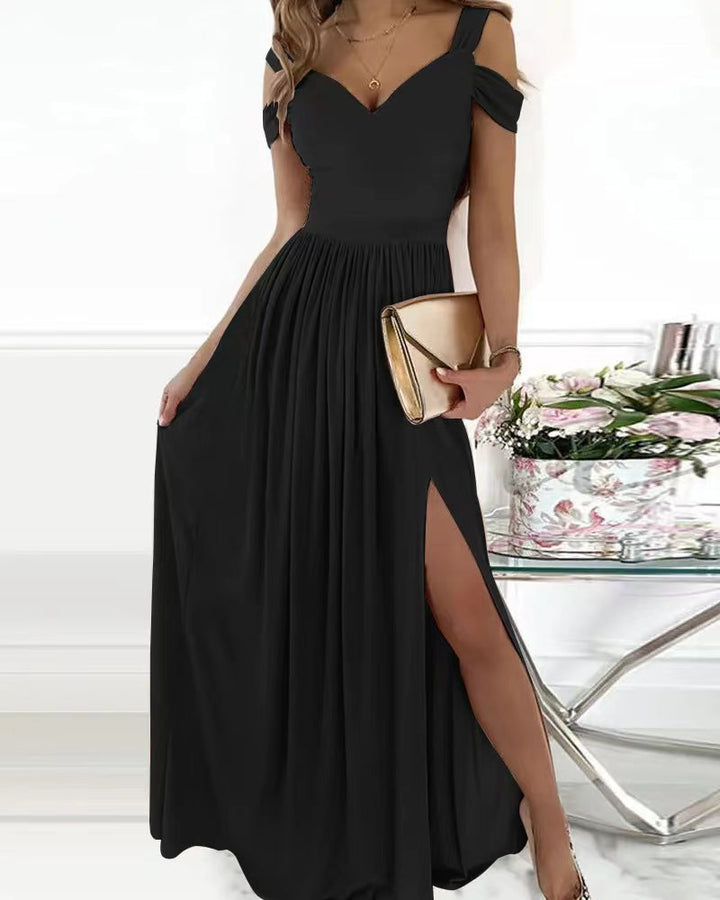 Drune | Elegantes Off-Shoulder Büro Damen Langes Kleid
