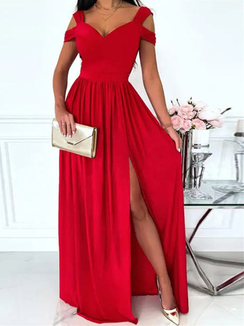 Drune | Elegantes Off-Shoulder Büro Damen Langes Kleid