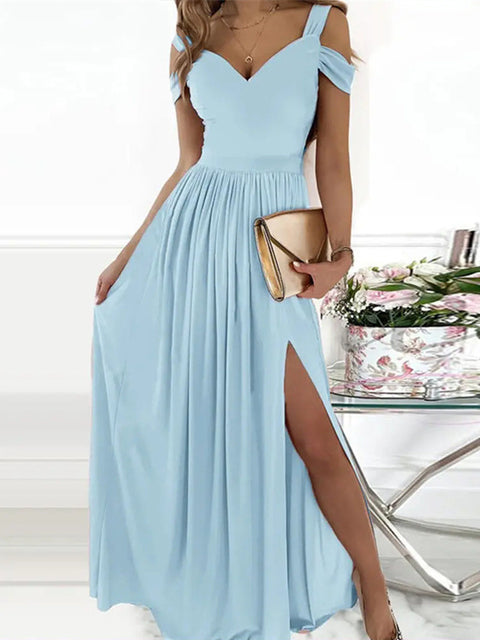 Drune | Elegantes Off-Shoulder Büro Damen Langes Kleid