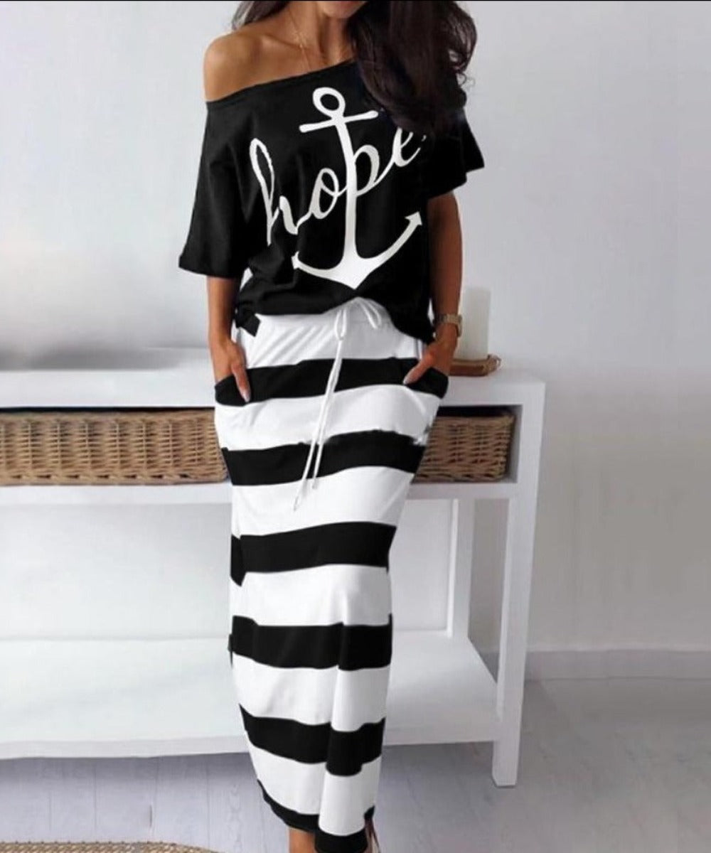 Drune | Off Shoulder Top Und Rock Kleid Batwing Ärmel