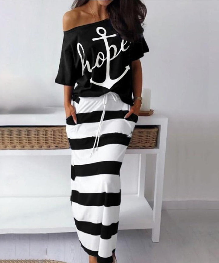 Drune | Off Shoulder Top Und Rock Kleid Batwing Ärmel