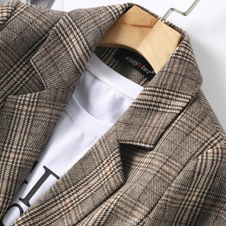 Drune | Büro Damen Kariert Blazer Langarm Lässig Jacke