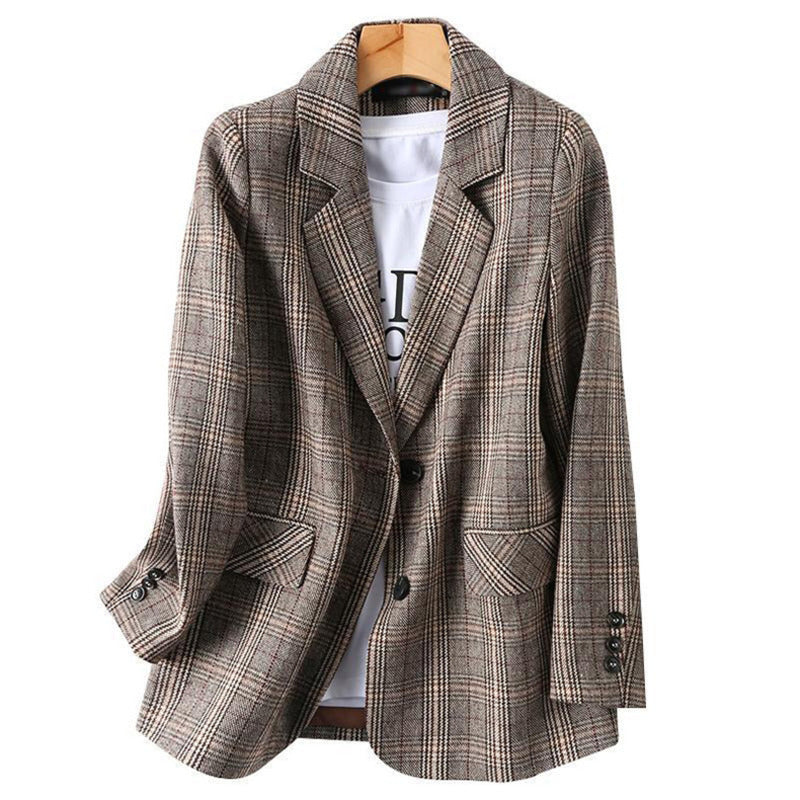 Drune | Büro Damen Kariert Blazer Langarm Lässig Jacke