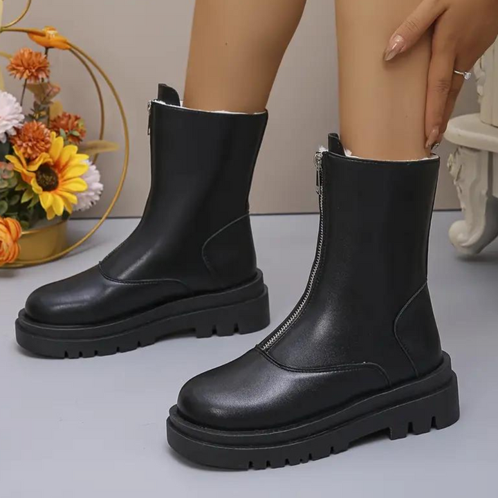 Drune | Knöchelstiefel - Lederlook - Chunky-Sohle - Seitenreißverschluss - Bequem und stylisch
