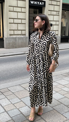 Drune | Langarm Maxikleid mit Geometrischem Druck für Frauen Winsett