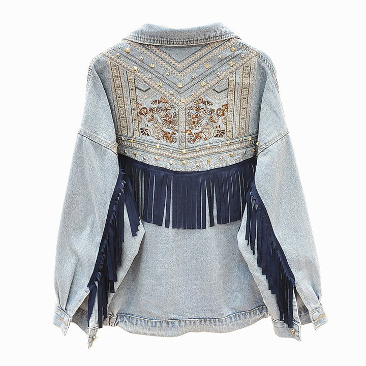Drune | Brooklynn Jeansjacke Ein einzigartige Jacke mit Blumenmuster und Fransen
