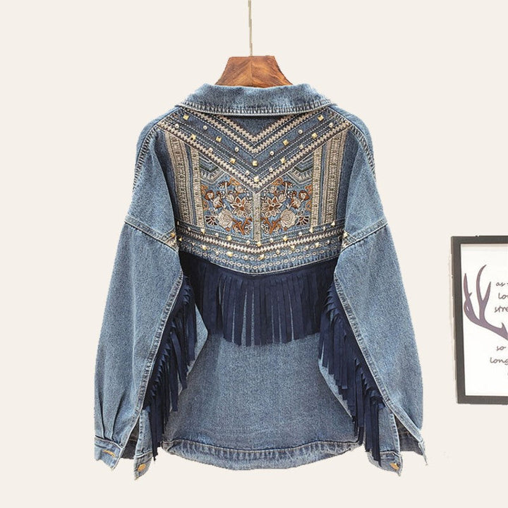 Drune | Brooklynn Jeansjacke Ein einzigartige Jacke mit Blumenmuster und Fransen