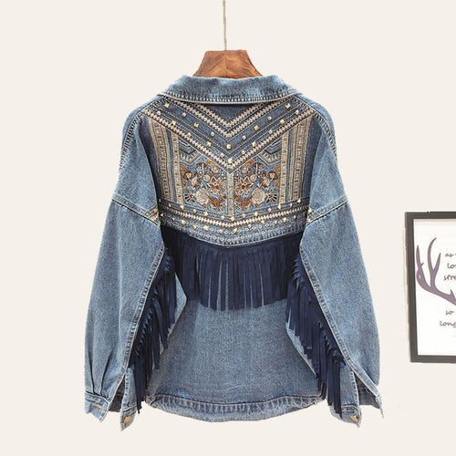 Drune | Brooklynn Jeansjacke Ein einzigartige Jacke mit Blumenmuster und Fransen