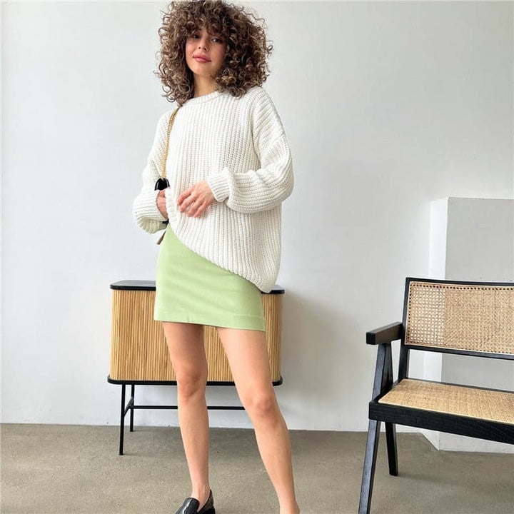 Drune | Strickpullover Übergroß Fit Rippstrick Langärmliger Rundhalsausschnitt