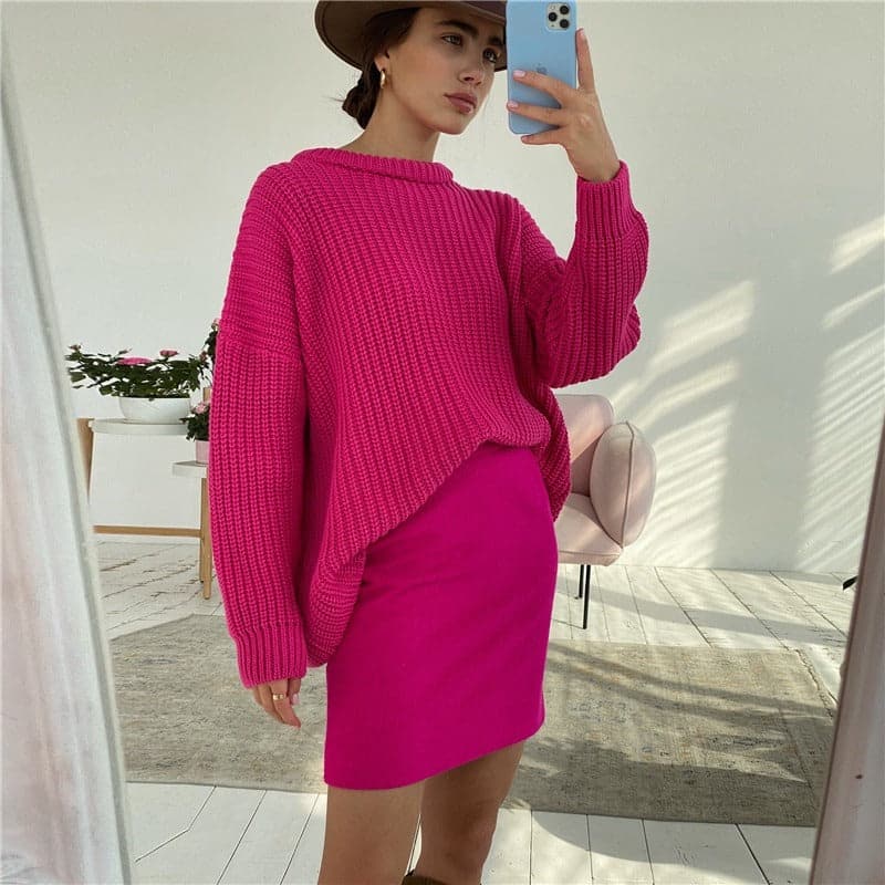 Drune | Strickpullover Übergroß Fit Rippstrick Langärmliger Rundhalsausschnitt