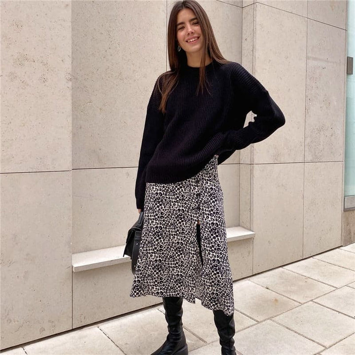 Drune | Strickpullover Übergroß Fit Rippstrick Langärmliger Rundhalsausschnitt