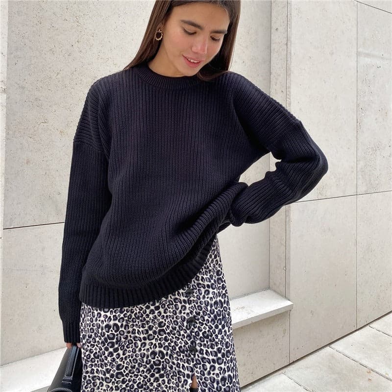 Drune | Strickpullover Übergroß Fit Rippstrick Langärmliger Rundhalsausschnitt