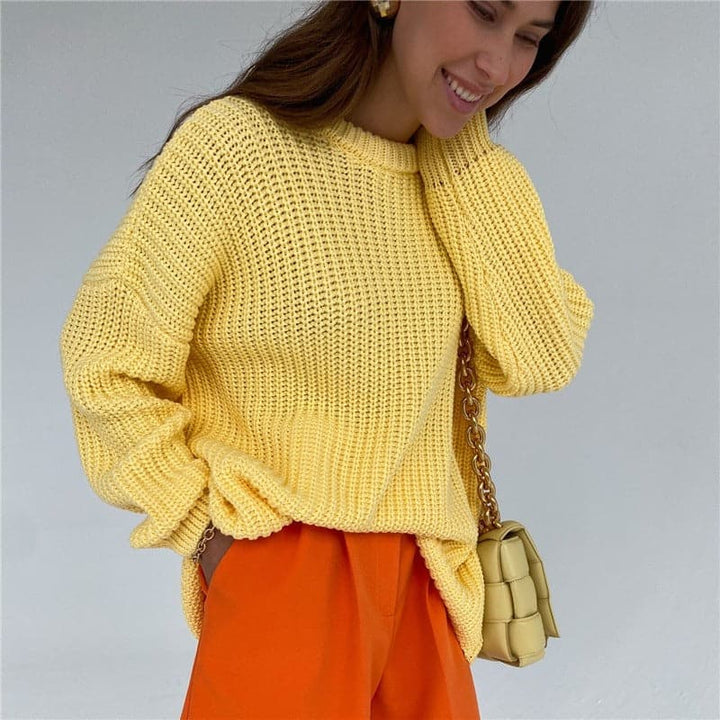 Drune | Strickpullover Übergroß Fit Rippstrick Langärmliger Rundhalsausschnitt