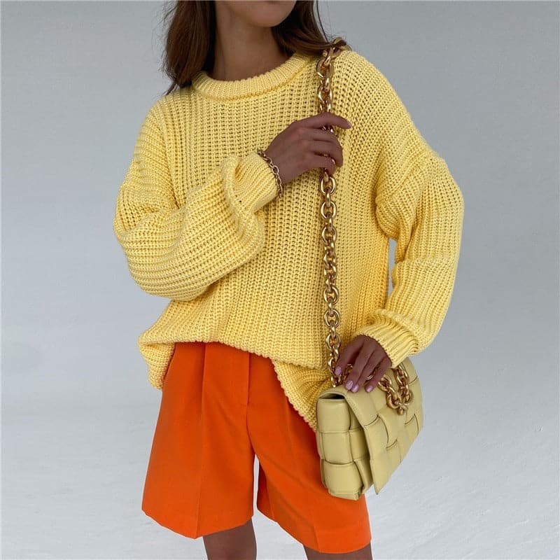 Drune | Strickpullover Übergroß Fit Rippstrick Langärmliger Rundhalsausschnitt