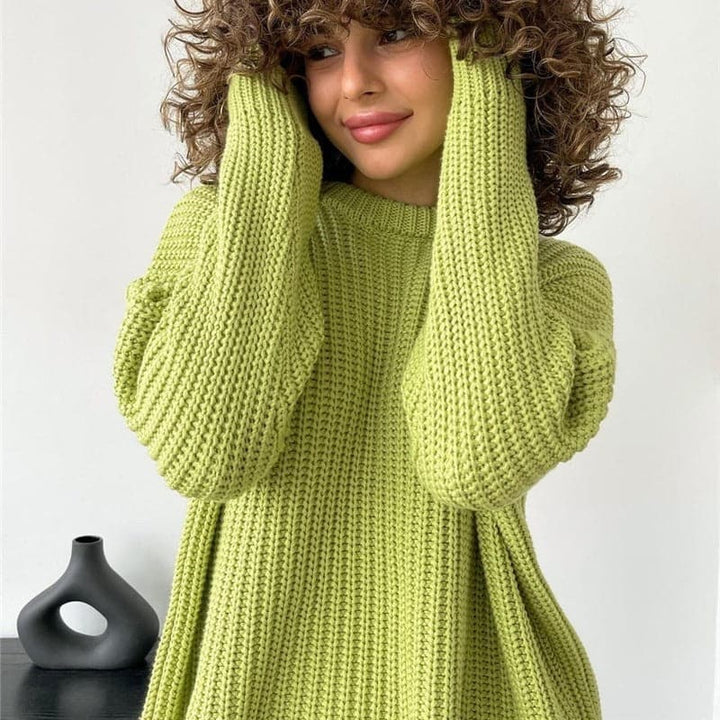 Drune | Strickpullover Übergroß Fit Rippstrick Langärmliger Rundhalsausschnitt