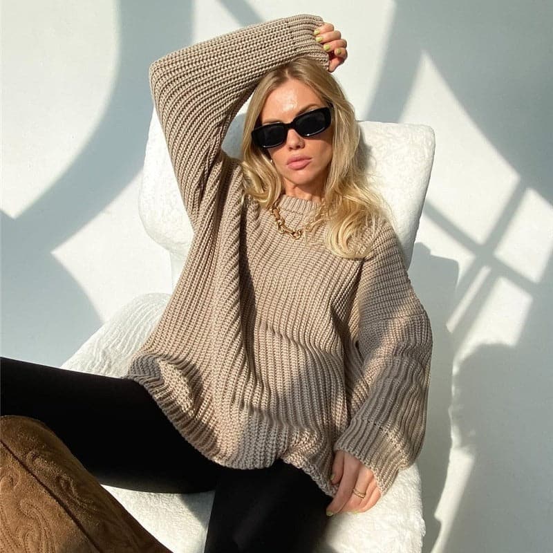 Drune | Strickpullover Übergroß Fit Rippstrick Langärmliger Rundhalsausschnitt