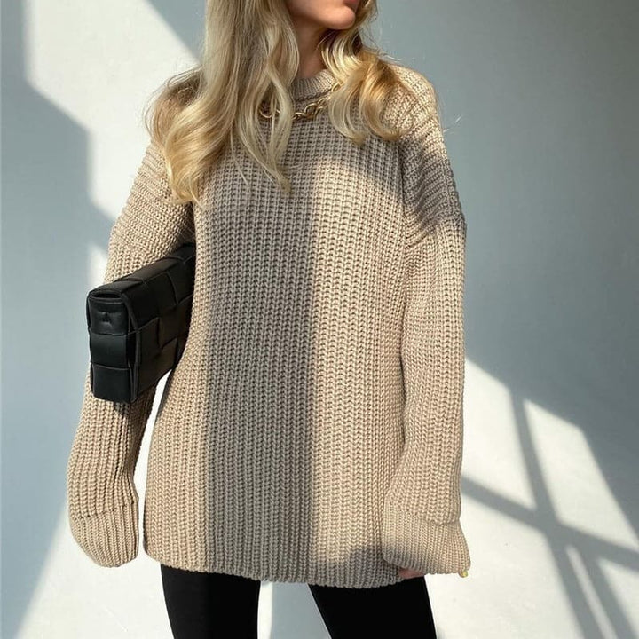 Drune | Strickpullover Übergroß Fit Rippstrick Langärmliger Rundhalsausschnitt