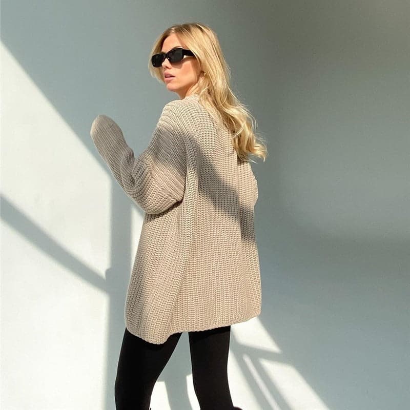 Drune | Strickpullover Übergroß Fit Rippstrick Langärmliger Rundhalsausschnitt